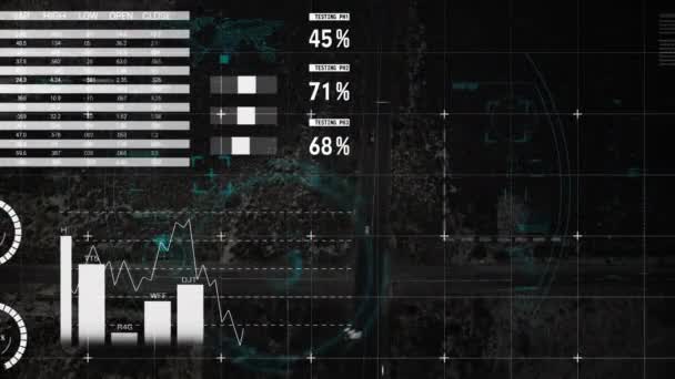 Animação Estatísticas Processamento Dados Sobre Paisagem Urbana Conceito Global Processamento — Vídeo de Stock