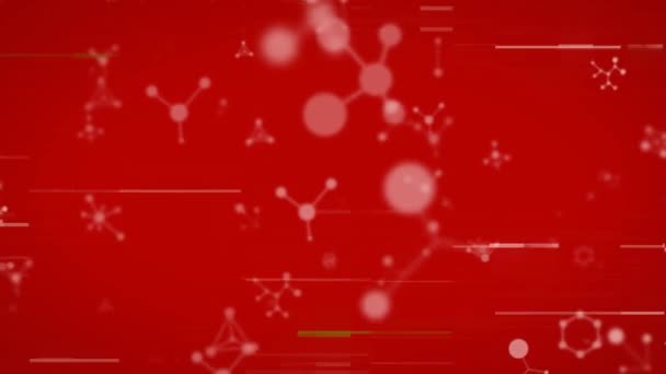 Kırmızı Arka Planda Yüzen Parazit Kimyasal Yapıların Animasyonu Küresel Veri — Stok video
