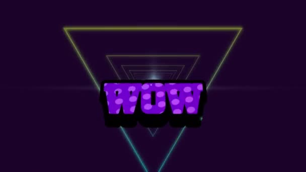 Animation Wow Text Moving Colorful Geometrical Shapes Σκούρο Φόντο Έννοια — Αρχείο Βίντεο