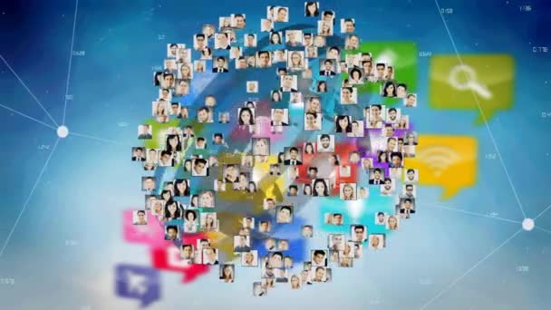 Animação Fotos Pessoas Sobre Globo Giratório Conexões Globais Negócios Interface — Vídeo de Stock