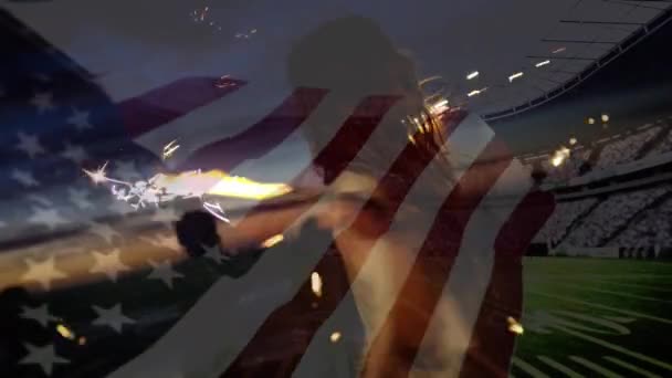 Animation Drapeau Agitant Des Etats Unis Sur Groupe Amis Amusant — Video