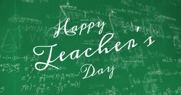 Animation Happy Teachers Day Text Πάνω Από Μαθηματικές Εξισώσεις Έννοια — Αρχείο Βίντεο