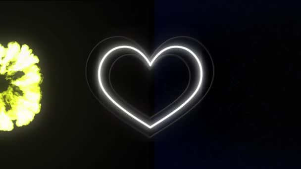 Анимация Неонового Сердца Взрыв Черном Фоне Концепция Цифрового Интерфейса Цифрового — стоковое видео