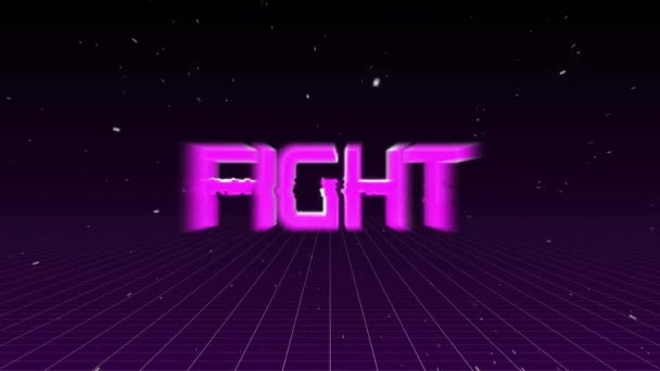グリッド上のピンクの輝く文字で戦闘テキストのアニメーション ビデオゲーム デジタルインターフェイスと通信コンセプトデジタル生成されたビデオ — ストック動画