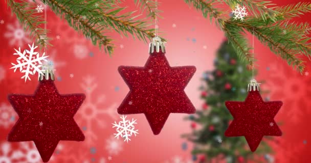 Köknar Ağacı Dallarının Canlandırılması Noel Ağacı Üzerindeki Süslemeler Noel Kış — Stok video