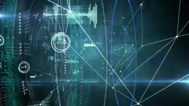 Animation de divers traitements de données sur fond bleu foncé. réseaux mondiaux, connexions, traitement de données et interface numérique concept vidéo généré numériquement.