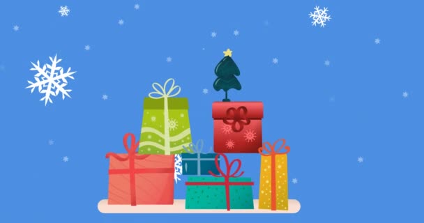 アイコンを提示する上で陽気なクリスマステキストのアニメーション クリスマス 伝統とお祝いのコンセプトデジタルで生成されたビデオ — ストック動画