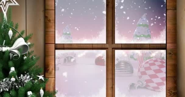 Animace Sněhu Padající Přes Vánoční Zimní Scenérie Vánoční Zimní Tradiční — Stock video