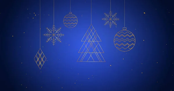 グラデーションブルーの背景に吊るされたクリスマスの泡や装飾のイメージ クリスマスシーズンのお祭りのコンセプトデジタル生成された画像 — ストック写真