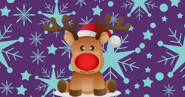 Image Christmas Decoration Reindeer Blue Snowflakes Purple Background Christmas Tradition — Stock Photo, Image