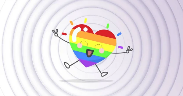 円と白い背景に虹の心のイメージ Lgbtの権利と平等の概念はデジタルで生成され — ストック写真