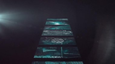 Siyah arka plandaki ekranlarda veri işleme animasyonu. küresel bağlantılar ve veri işleme konsepti dijital olarak oluşturulmuş video.