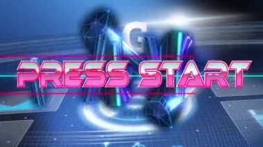 Basın animasyonunun dijital soyut uzayda bloklarla başlaması. bilgisayar, oyunlar ve teknoloji konsepti dijital olarak oluşturuldu.