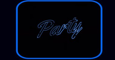 Karanlık arka planda neon parti metninin canlandırması. parti, müzik ve eğlence konsepti dijital olarak oluşturulmuş video.