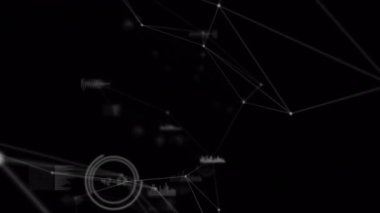 Siyah arka planda bağlantı ağının ve veri işleme ağının animasyonu. küresel iş, bağlantılar ve dijital arayüz konsepti dijital olarak oluşturulmuş video.