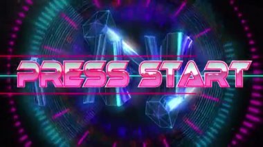 Basın animasyonu, kristallerle birlikte dijital soyut uzayda başlıyor. bilgisayar, oyunlar ve teknoloji konsepti dijital olarak oluşturuldu.