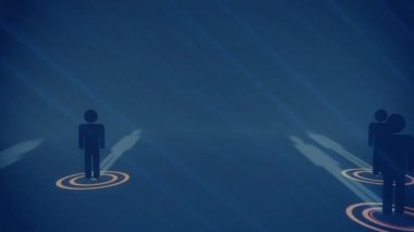 Mavi arkaplan üzerindeki simgelerle bağlantı ağlarının canlandırılması. küresel bağlantılar, veri işleme ve dijital arayüz konsepti dijital olarak oluşturulmuş video.