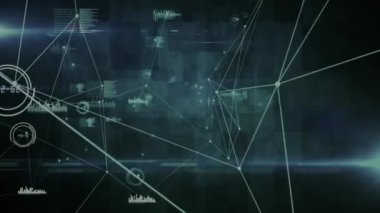 Bağlantı ağlarının animasyonu ve kara arkaplan üzerinden veri işleme. küresel bağlantılar, veri işleme, dijital arayüz ve teknoloji konsepti dijital olarak oluşturulmuş video.