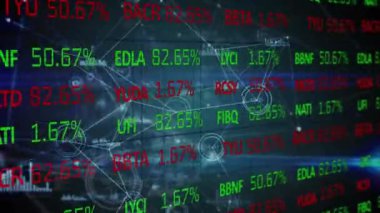 Borsa ekranındaki bağlantı ağının finansal verilerinin animasyonu. küresel ağlar, bağlantılar, finans ve dijital arayüz kavramı dijital olarak oluşturulmuş video.