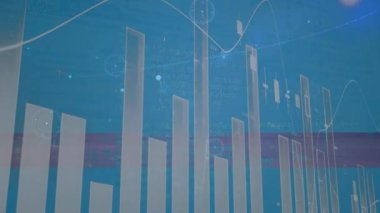 Bağlantı ağı üzerinden istatistik ve veri işleme animasyonu. küresel bağlantılar, dijital arayüz ve dijital olarak oluşturulmuş video işleme konsepti.