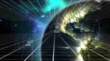 Bağlantı ağlarının ve kara arkaplan üzerindeki dünyanın animasyonu. küresel bağlantılar, veri işleme ve dijital arayüz konsepti dijital olarak oluşturulmuş video.