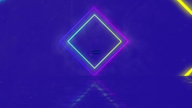 Mavi arkaplanda neon şekiller üzerine yüksek skorlu metin animasyonu. Sosyal medya ve iletişim arayüzü kavramı dijital olarak oluşturulmuş video.