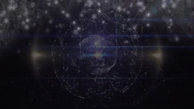 Bağlantılar dünyasına yağan karın animasyonu. Noel, gelenek, kutlama ve küresel bağlantılar konsepti dijital olarak oluşturulmuş video.