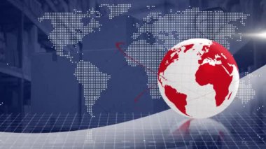 Depo üzerinden veri işleme ile küresel ve dijital arayüzün animasyonu. küresel gönderim, dağıtım, iş, veri işleme ve teknoloji konsepti dijital olarak oluşturulmuş video.
