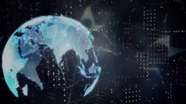 Dünya üzerinde çeşitli veri işleme animasyonları. küresel ağlar, bağlantılar, veri işleme ve dijital arayüz kavramı dijital olarak oluşturulmuş video.