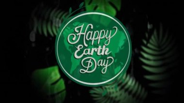 Siyah zemin üzerinde mutlu dünya gününün animasyonu. çevre, sürdürülebilirlik, ekoloji, yenilenebilir enerji, küresel ısınma ve iklim değişikliği farkındalığı.