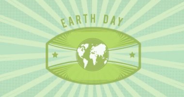 Yeşil arka planda Eart Day ve Globe animasyonu. çevre, sürdürülebilirlik, ekoloji, yenilenebilir enerji, küresel ısınma ve iklim değişikliği farkındalığı.
