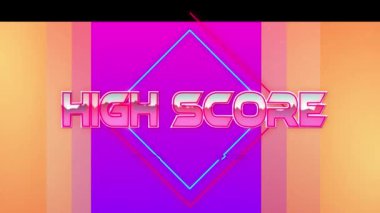 Renkli arkaplan üzerinde yüksek skorlu metin animasyonu. Video oyunu, eğlence ve dijital arayüz kavramı dijital olarak oluşturuldu.