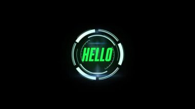 Siyah arkaplan taraması üzerinden merhaba metninin canlandırması. Sosyal medya ve iletişim arayüzü kavramı dijital olarak oluşturulmuş video.