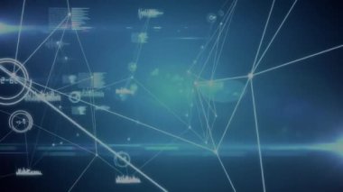 Bağlantılar ağının dijital animasyonu ve mavi arkaplan ile veri işleme. küresel ağ ve bilgisayar arayüzü teknolojisi kavramı