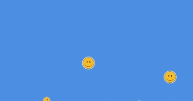 Mavi arka planda düşen emojilerin animasyonu. Sosyal medya ve iletişim konsepti dijital olarak oluşturulmuş video.