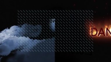 Kendi eğitiminin animasyonu ve kara arkaplanda bulutların üzerinde yazılar yazması. communication, self-development, technology digital interface concept dijital olarak oluşturulmuş video.