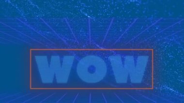Mavi arka planda parıltılı wow animasyonu. oyun, teknoloji ve dijital arayüz kavramı dijital olarak oluşturuldu.