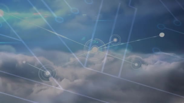 Animación Redes Conexiones Sobre Cielo Conexiones Globales Procesamiento Datos Concepto — Vídeo de stock