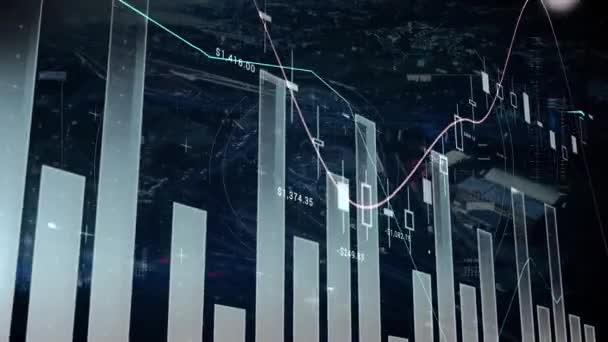 Animace Zpracování Dat Statistiky Nad Městským Prostředím Globální Zpracování Dat — Stock video