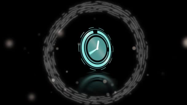 Анимация Часов Цифрового Туннеля Черном Фоне Концепция Цифрового Интерфейса — стоковое видео