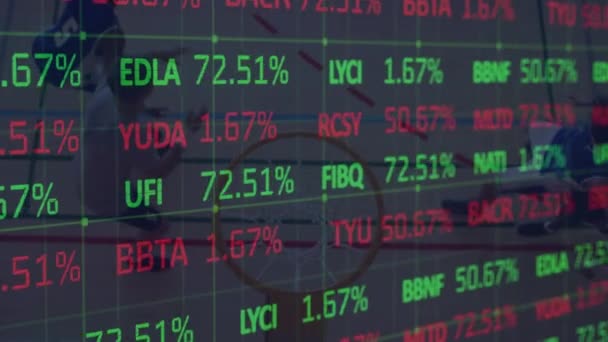 Animación Del Procesamiento Datos Financieros Sobre Diversos Grupos Jugadores Baloncesto — Vídeos de Stock