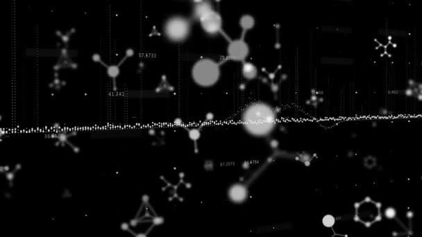 Vielfach Wechselnde Zahlen Und Molekulare Strukturen Die Vor Schwarzem Hintergrund — Stockvideo