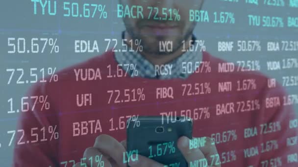 Animace Akciového Trhu Nad Bělochem Pomocí Smartphonu Globální Koncepce Podnikání — Stock video