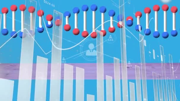 Animación Estadísticas Procesamiento Datos Sobre Hilado Hebra Adn Conexiones Globales — Vídeos de Stock