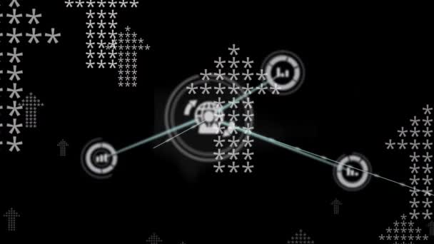 黒の背景に矢印上の接続のネットワークのアニメーション 世界中のネットワーク データ処理 デジタルインターフェースの概念がデジタルで生成されたビデオ — ストック動画