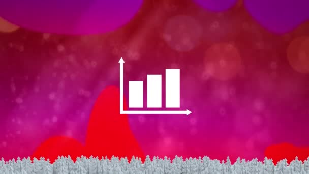 Ícone Gráfico Barras Sobre Várias Árvores Paisagem Inverno Contra Manchas — Vídeo de Stock