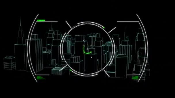 3D城市景观设计上扫描范围的动画 全球连接 数据处理和数字视频产生的数字接口概念 — 图库视频影像