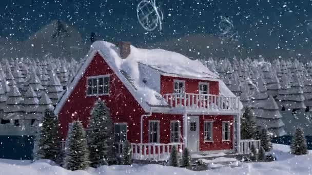 Animacja Świątecznych Dekoracji Śniegu Spadającego Nad Domem Zimowym Krajobrazem Boże — Wideo stockowe
