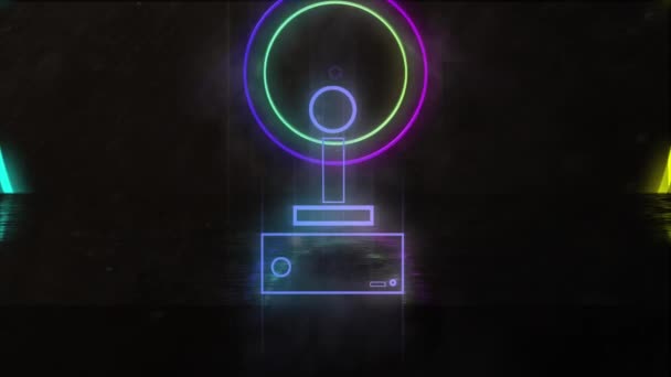 Animace Joysticku Přes Neonové Tvary Černém Pozadí Video Hra Zábava — Stock video