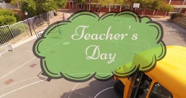 Animation Happy Teachers Day Text Different Schoolπαιδιά Τρέξιμο Και Σχολικό — Αρχείο Βίντεο